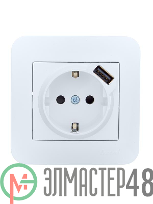 Розетка 1-м СП ASTI 16А IP20 с заземл. с заряд. устройством USB в сборе бел. LEZARD 7081-0202-181