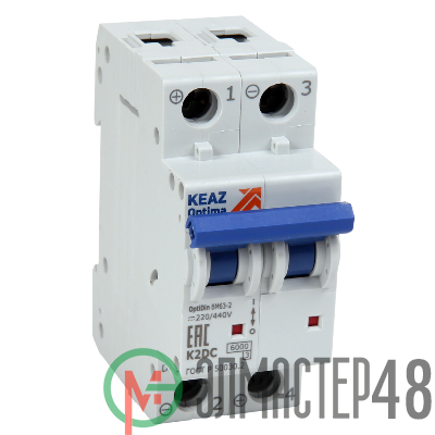 Выключатель автоматический модульный 2п K 2А OptiDin BM63-2K2-DC-УХЛ3 КЭАЗ 261253
