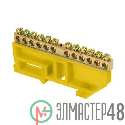 Шина нулевая N 6х9 12 отверстий желтый изолятор на DIN-рейку латунь PROxima EKF sn0-63-12-dz