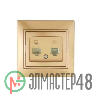 Розетка компьютерная + телеф. СП Мира RJ11 + RJ45 метал. зол. Lezard 701-1313-143