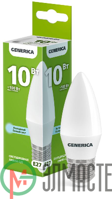 Лампа светодиодная C35 10Вт свеча 6500К E27 230В GENERICA LL-C35-10-230-65-E27-G