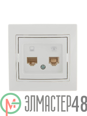 Розетка компьютерная + телеф. СП Мира RJ11 + RJ45 бел./бел. Lezard 701-0202-143
