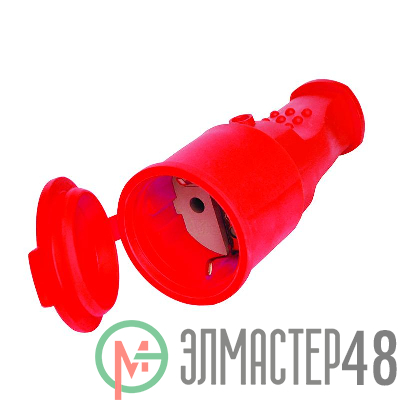 Разъем штепсельный 16А IP44 250В (еврослот) с заземл. каучук красн. Universal 3078