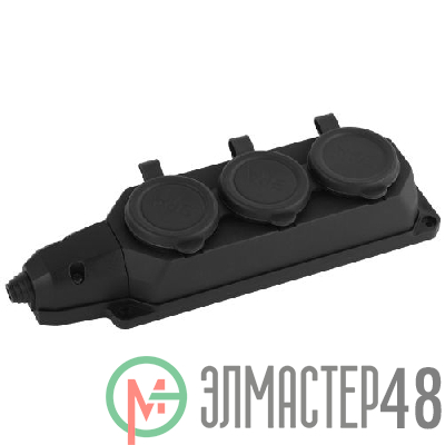 Колодка каучуковая 3-м с заземл. 16А IP44 черн. ЭРА Б0044545