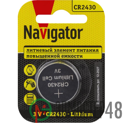 Элемент питания литиевый CR2430 93 828 NBT-CR2430-BP1 (блист.1шт) NAVIGATOR 93828