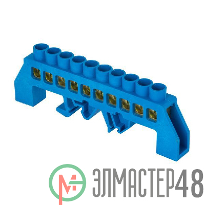 Шина нулевая N 6х9 10 отвер. латунь син. нейлоновый корпус комбинированный PROxima EKF sn0-63-10-dn