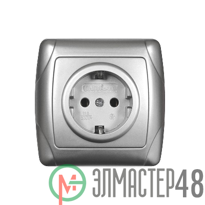 Розетка 1-м СП Маргарита 16А IP20 с заземл. серебр. UNIVersal М0028-S