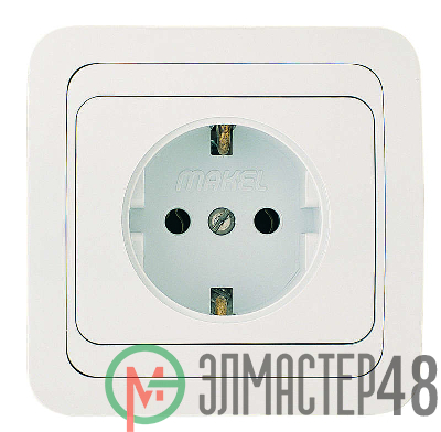 Розетка 1-м СП Mimoza 16А IP20 с заземл. бел./бел. пластик. основание Makel 12028