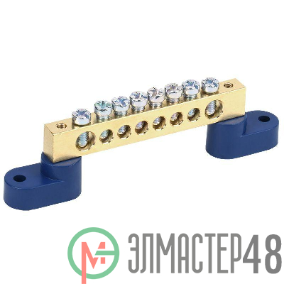 Шина "N" нулевая 8х12мм на двух угловых синих изоляторах 8 групп Rexant 11-2333