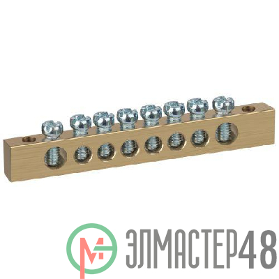 Шина NO-122-21 PEN "земля-ноль" 8х12мм 8/2 крепеж по краям латунь ЭРА Б0047236