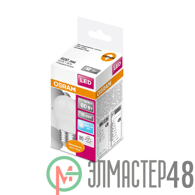 Лампа светодиодная LED STAR CLASSIC P 60 6.5W/840 6.5Вт шар 4000К нейтр. бел. E27 550лм 220-240В матов. пласт. OSRAM 4058075134324