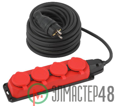 Удлинитель силовой UK-4e-3x1.5-20m-IP44(KG) с заземлением 4 розетки каучук 20м КГ 3х1.5кв.мм IP44 Эра Б0057587