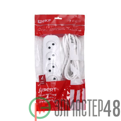 Удлинитель 4х3м без заземл. 10А IP20 Эксперт 2.2кВт ПВС 2х0.75 PROxima EKF UBA10-275-4-03