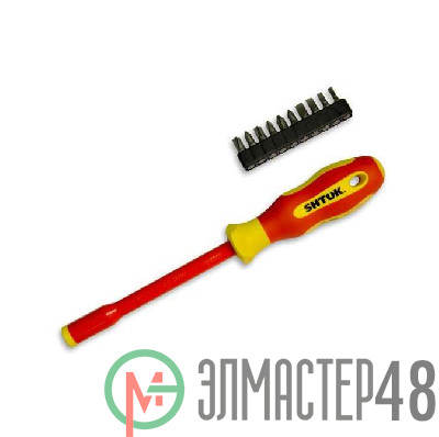 Отвертка-битодержатель диэлектрическая с набором бит 10+1 SHTOK 09340