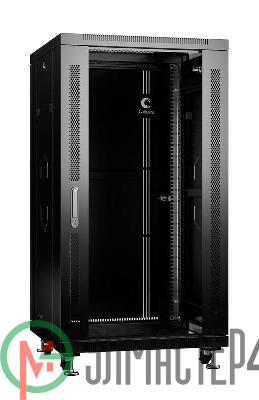 Шкаф монтажный телекоммуникационный напольный SH-05C-22U60/100-BK 19дюйм для распред. и серверн. оборудования 22U 600х1000х1166мм передн. стеклян. и задн. сплошн. метал. двери ручка с замком черн. (RAL 9004) Cabeus 8540c