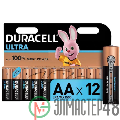 Элемент питания алкалиновый LR6-12BL Ultra (блист.12шт) Duracell Б0038766