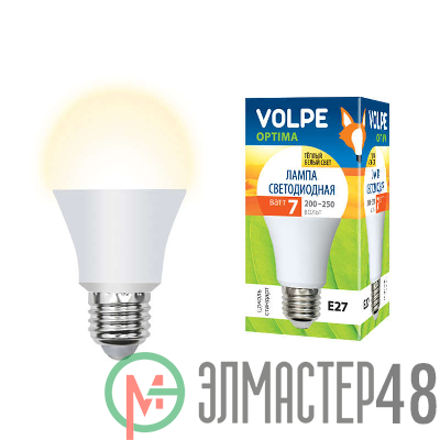 Лампа светодиодная LED-A60-7W/WW 7Вт грушевидная 3000К тепл. бел. E27 600лм 200-250В Volpe UL-00001064