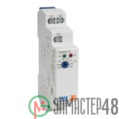 Реле контроля фаз OptiRel D PHS-3-1M-08-PP-2 без настр повышенного/пониженного асимметрии 3Ф 2СО КЭАЗ 332001