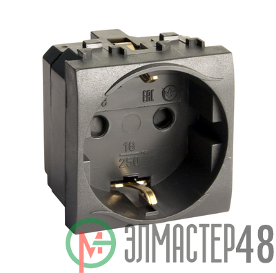Розетка 1-м СП 2мод. Brava 16А IP20 с заземл. защ. шторки черн. DKC 77482N
