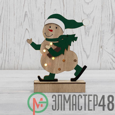 Фигура деревянная "Снеговик" 18см с подсветкой Neon-Night 504-017