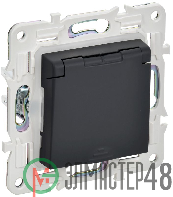 Розетка 1-м SKANDY 16А IP44 с заземл. защ. штроки с крышкой SK-R11G графит IEK SK-R16-16-44-K53