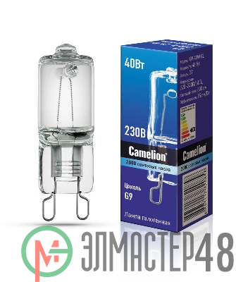Лампа галогенная 40Вт капсула G9 2850К 240В прозр. Camelion 5553