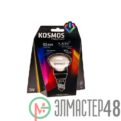 Лампа светодиодная KOSMOS premium 3Вт REFLECTOR 39мм E14 230В 3000К Космос KLED3wR39230vE1427