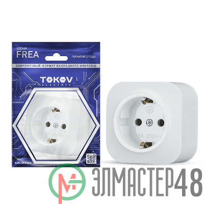 Розетка 1-м ОП Frea 16А IP20 250В с заземл. АБС-пластик бел. TOKOV ELECTRIC TKE-FR-R1Z-C01