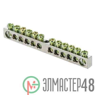 Шина PEN "ноль-земля" 6х9 12 отв. никель крепеж по центру PROxima EKF sn1-63-12