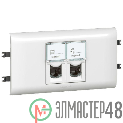 Механизм розетки комп. 2-м СП Mosaic New 2мод. RJ45 + RJ45 6E UTP с рам. с суппорт. для кабель-канала DLP Leg 078663