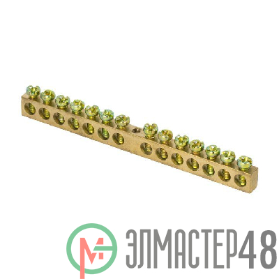 Шина PEN "ноль-земля" 8х12 14 отвер. латунь крепеж по центру PROxima EKF sn0-125-14-c
