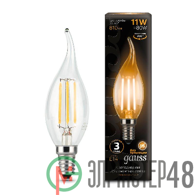 Лампа светодиодная филаментная Black Filament 11Вт свеча на ветру 2700К E14 Gauss 104801111