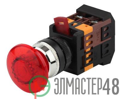 Кнопка AELA-22 "Грибок" d22мм 1з+1р неон/240В BBG20-AELA-K04E красн. ЭРА Б0045630