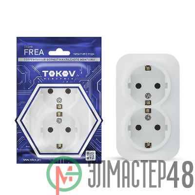 Розетка 2-м ОП Frea 16А IP20 250В с заземл. АБС-пластик бел. TOKOV ELECTRIC TKE-FR-R2Z-C01
