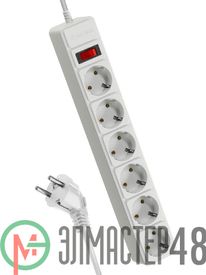 Удлинитель с сетевым фильтром 6х5м с заземл. 16А IP20 3.5кВт с предохранителем 3х1 индикатор сети бел. КОСМОС FKsm5m-6g(W)16A
