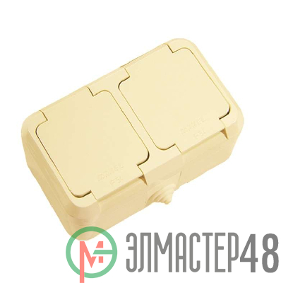 Розетка 2-м ОП 16А IP44 с заземл. с крышкой п/герм. крем. Makel 18254