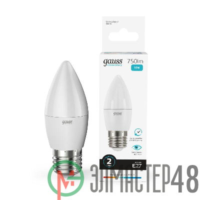 Лампа светодиодная Elementary 10Вт свеча 4100К нейтр. бел. E27 750лм GAUSS 30220