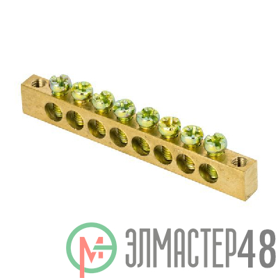 Шина PEN "ноль-земля" 8х12 8 отвер. латунь крепеж по краям PROxima EKF sn0-125-8-k
