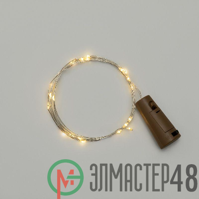 Гирлянда светодиодная "Роса" 2м 20LED тепл. бел. 0.1Вт IP20 с пробкой элементы питания 3хLR44 (в компл.) Neon-Night 302-026