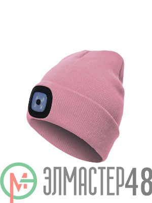 Шапка с фонариком 215х205х5 пастельно-роз. (фонарь 66х50х15мм снимается; аккум. 3.7В/200мА.ч) 3 режима свечения Космос KOCHat_pink