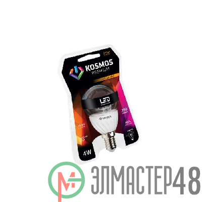 Лампа светодиодная KOSMOS premium 4Вт Шар прозрачный 45мм E14 230В 3000К Космос KLED4wGL45230vE1427C