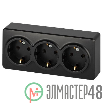 Розетка 3-м ОП Эксперт 11-2208-05 16А IP20 250В 3х2P+E Schuko с заземл. антрацит Эра Б0063007