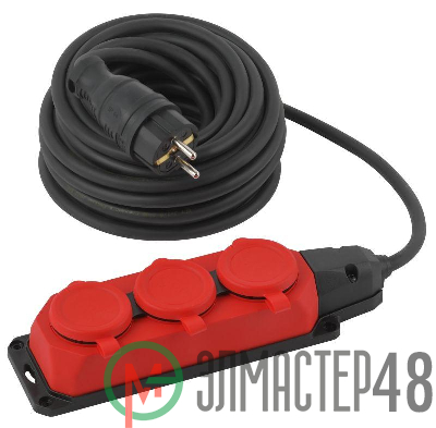 Удлинитель силовой UK-3e-3x1.5-10m-IP44(KG) с заземлением 3 розетки каучук 10м КГ 3х1.5кв.мм IP44 Эра Б0057580