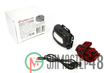Фонарь аккумуляторный налобный LED5359 COB 3Вт 3 режима аккум. 5В пластик. черн. (бокс) Ultraflash 13803