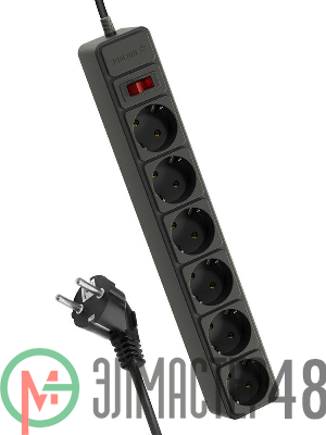 Удлинитель с сетевым фильтром 6х3м с заземл. 16А IP20 3.5кВт с предохранителем 3х1 индикатор сети черн. КОСМОС FKsm3m-6g(B)16A