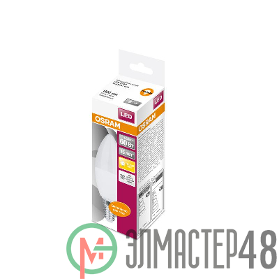 Лампа светодиодная LED STAR CLASSIC B 60 6.5W/830 6.5Вт свеча 3000К тепл. бел. E14 550лм 220-240В матов. пласт. OSRAM 4058075134171
