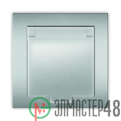 Розетка 1-м СП Афина 16А IP20 с заземл. с крышкой в сборе серебр. Universal A0029-S