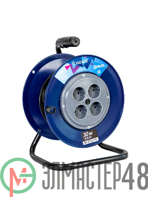 Удлинитель на катушке 4х30м 6А ПВС 2х0.75 Космос YKKsm30m-4g(6A)