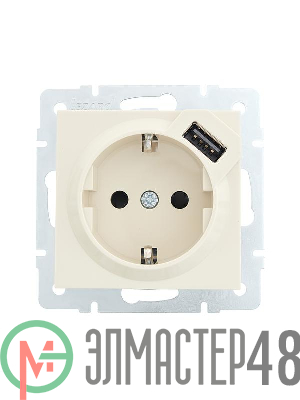 Розетка 1-м СП Vesna с заземл. с заряд. устройством USB механизм крем. LEZARD 742-0388-181