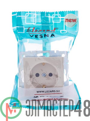 Розетка 1-м СП Vesna с заземл. защ. шторки ПБТ механизм крем. LEZARD 742-0388-124B